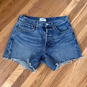 Agolde Dark Blue Distressed Denim Cutoff Shorts